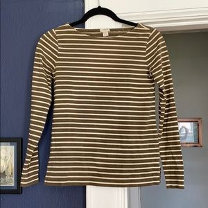 Jcrew olive green and cream striped top